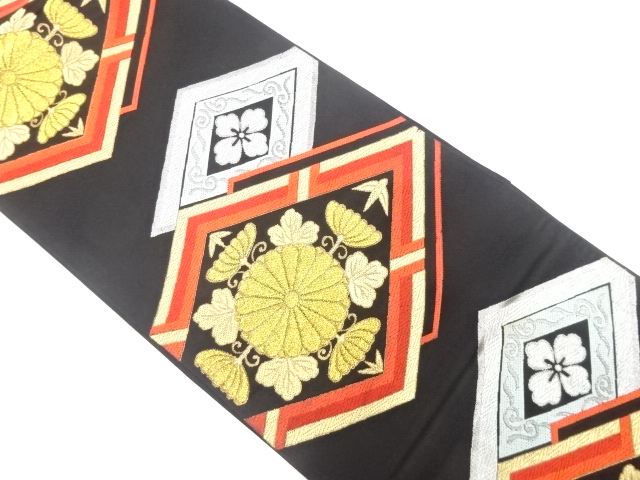 JAPANESE KIMONO / ANTIQUE FUKURO OBI / SILK / WOVEN RHOMBUS